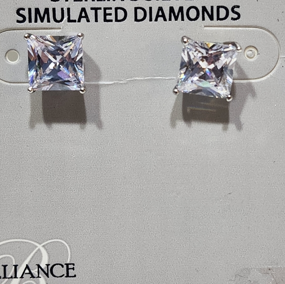 Brilliance Fine Jewelry Sterling Silver Princess Cut Simulated Diamond Earrings - Picture 4 of 4